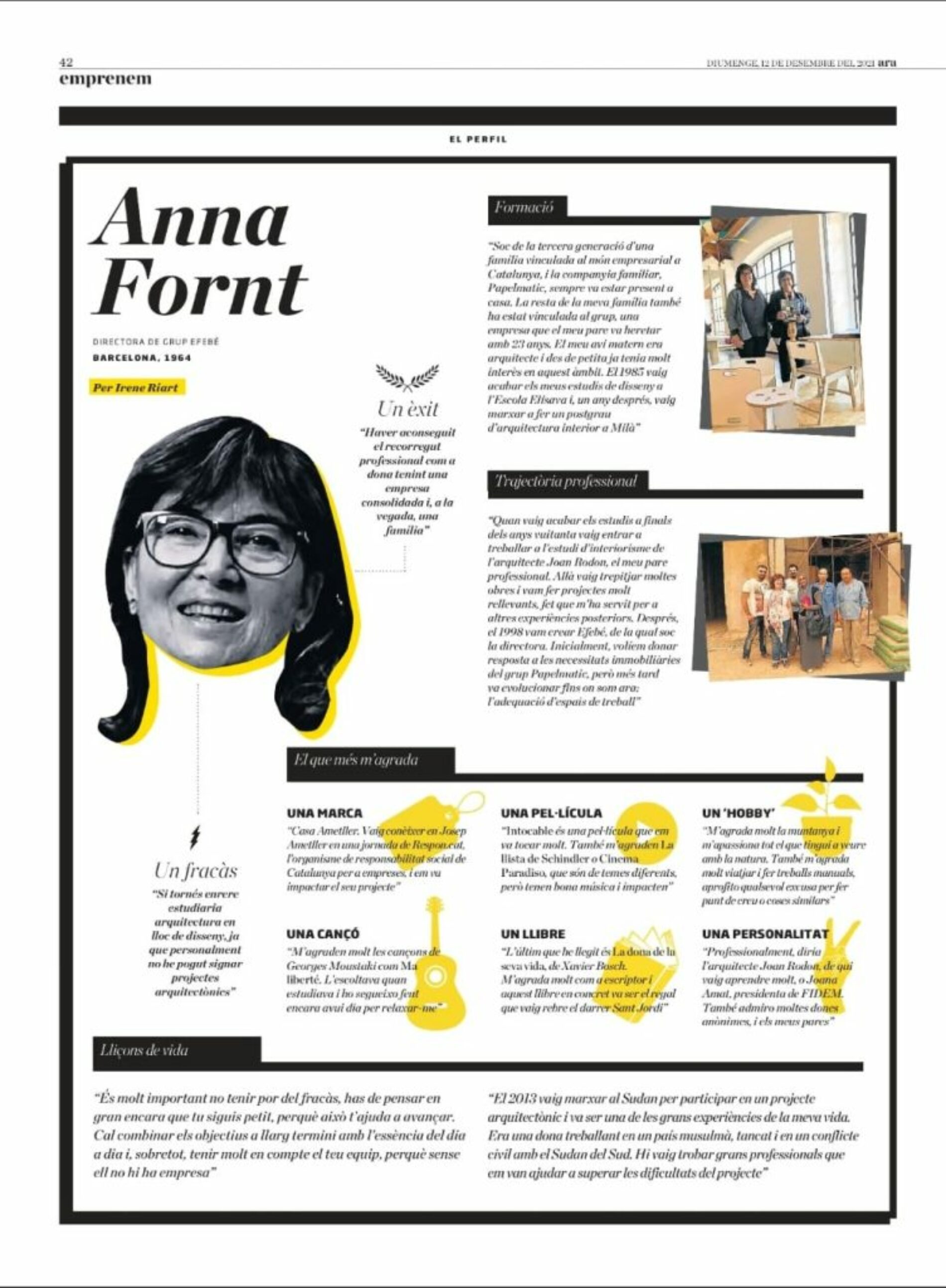 Anna Fornt, directora de Grup Efebé, a la secció Emprenem del Diari ARA