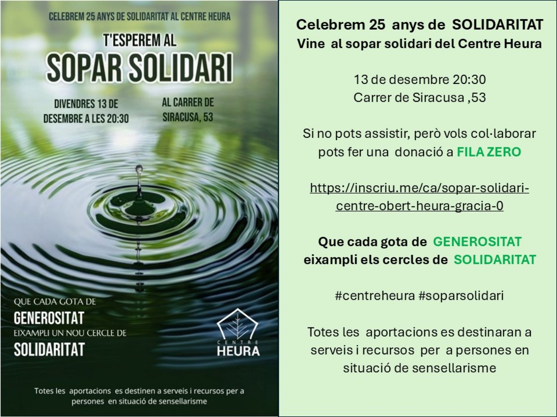 Vine al sopar solidari del Centre Obert Heura