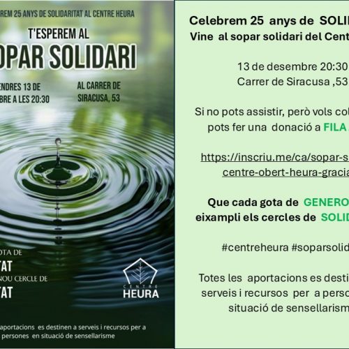 Vine al sopar solidari del Centre Obert Heura